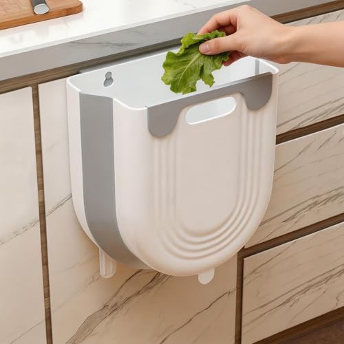 Collapsible Waste Bin for Kitchen, Kitchen Trash Can, Wall Mounted Waste Bin for Kitchen & Bathroom, Grey - color: Grey
