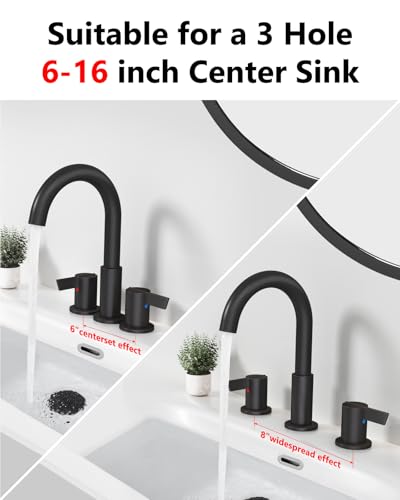 Oil Rubbed Bronze Bathroom Faucet 3 Hole, 8 Inch Widespread 2-Handle | SUS304 Stainless Steel, 2-Handle Control, Pop-Up Drain, Supply Lines and Mounting Hardware for 8-Inch Widespread Vanity Sinks - color: Oil Rubbed Bronze