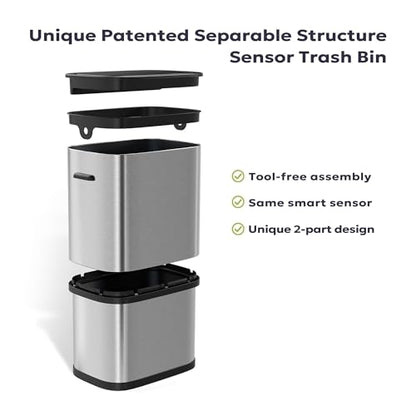 Furnify 16 Gallon / 60L Kitchen Trash Can, Motion Sensor Trash Bin with Lid | Large Capacity Touchless Garbage Waste Bin, Waterproof Brushed Trash Bin, Trash Can for Kitchen Bedroom Bathroom - color: Silver