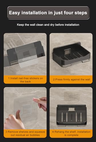 2 Pack Shower Soap Holder, Wall Mounted Soap Box Container, Bar Soap Holder with Drain for Shower, Bathroom, Kitchen(Black) - color: Black