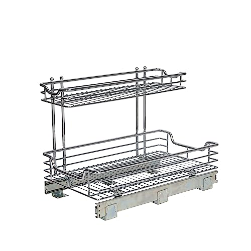 Household Essentials Glidez 2‑Tier Large Multipurpose Chrome‑Plated Steel Pull‑Out/Slide‑Out Under Sink Organizer, Chrome Finish - size: 12.25" - Extended, style: Undersink
