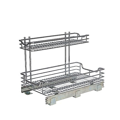 Household Essentials Glidez 2‑Tier Large Multipurpose Chrome‑Plated Steel Pull‑Out/Slide‑Out Under Sink Organizer, Chrome Finish - size: 12.25" - Extended, style: Undersink