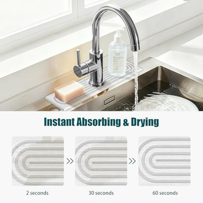 2-Piece Stone Faucet Mat for Kitchen Sink, Split Water-Absorbing Sink Tray with Center Faucet Opening, White, 15.7 x 3.9 Inches Combined - color: White-Short