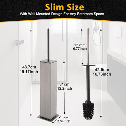 Toilet Brush and Holder Floor Standing, Brushed Nickel with 2 Replaceable Heads, Freestanding Toilet Bowl Brush with Removable Liner and Splash Guard, Modern Square Design - color: Brushed Nickel-standing