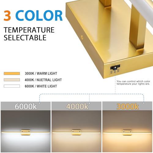 LED Bathroom Vanity Light, Modern Bathroom Light Fixture Over Mirror (3000K/4000K/6000K, Dimmable), Vanity Light Bar with Angle Adjustable, 40 Inch, Brass - color: Brass, size: 40 inch