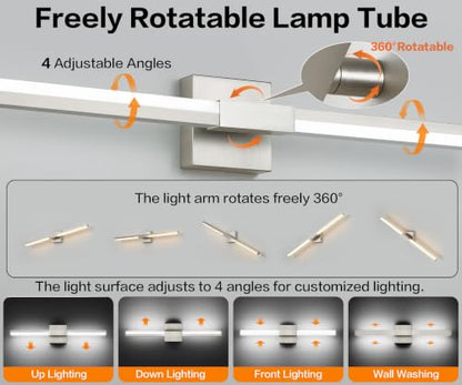 SOLFART Bathroom Light Fixture Dimmable: Brushed Nickel 24-Inch Built-in Step Dimming Vanity Lights for Bathroom ETL IP44 - color: Brushed Nickel-6000K, 5-Step Brightness Control, size: 24 inch
