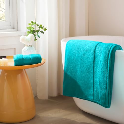 COZYART Bath Towel Set 6 PCS, Turquoise 100% Turkish Cotton 650GSM Soft | Absorbent Quick Dry, OEKO‑Tex 100 Cert. Zero Twist Ring Spun Cotton, Plush Fluffy, Breathable Hotel Quality Bathroom Towels - color: Turquoise