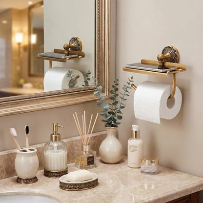 2 Pieces Set Antique Brass Toilet Paper Holder Retro Brass Hand Towel Ring Tissue Roll Paper Hanger Bathroom Hardware Wall Mounted Vintage Bathroom Accessories(Style 2) - style: Style 2