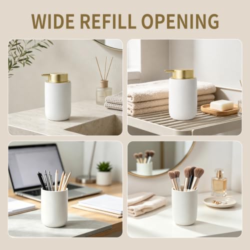 BosilunLife Lotion Pump Dispenser for Bathroom, Kitchen, Countertop | Hand Soap Dispenser Bathroom Ceramic Dish Liquid Soap Dispenser (White with Gold, Liquid Pump) - color: White&gold