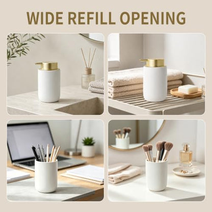 BosilunLife Lotion Pump Dispenser for Bathroom, Kitchen, Countertop | Hand Soap Dispenser Bathroom Ceramic Dish Liquid Soap Dispenser (White with Gold, Liquid Pump) - color: White&gold