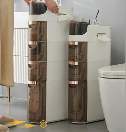4 Tiers Mobile Narrow Storage Cabinet with Large Capacity, Bathroom Floor Cabinet with Wheels Free Slim Storage Cart with Drawers for Living Room Bathroom - size: 4-Tier