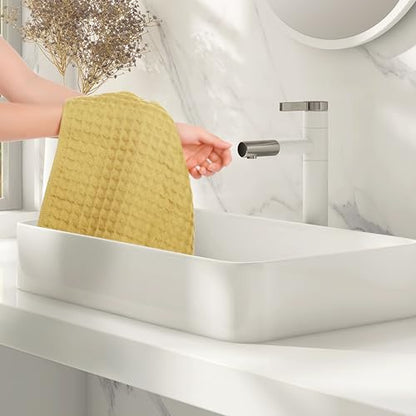 100% Cotton Home Soft Absorbent Hand Towels 14" x 32", Waffle Weave Towel Sets for Bathroom, Kitchen 4 Pack Yellow