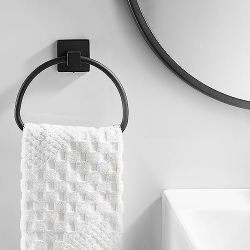 Leyden Matte Black Hand Towel Holder, Bathroom Towel Ring, Bath Hand Towel Hangers Wall Mounted Half Round Modern - color: Black