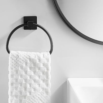 Leyden Matte Black Hand Towel Holder, Bathroom Towel Ring, Bath Hand Towel Hangers Wall Mounted Half Round Modern - color: Black