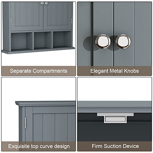 ChooChoo Bathroom Wall Cabinet with Adjustable Shelves,Grey | Wall Mounted,2-Door,3 Open Shelves,Medicine Cabinets,Space Saver Storage,Over The Toilet,Bathroom,Living Room - color: Grey