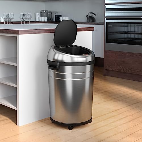 iTouchless Glide 18 Gallon Sensor Trash Can with Wheels and Odor Control System, Stainless Steel, 68 Liter Automatic Kitchen Bin and Office Garbage Can (Powered by Battery or Optional AC Adapter) - color: Silver, 18 Gal
