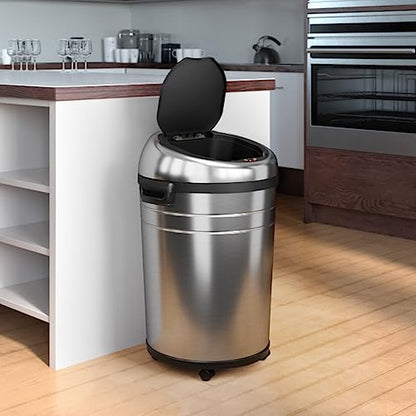 iTouchless Glide 18 Gallon Sensor Trash Can with Wheels and Odor Control System, Stainless Steel, 68 Liter Automatic Kitchen Bin and Office Garbage Can (Powered by Battery or Optional AC Adapter) - color: Silver, 18 Gal