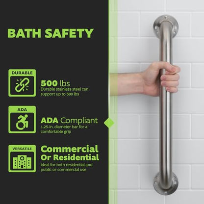 Homewerks 068 HW11218SS 18 Inch Bathroom Grab Bar with 1-1/2 Inch Diameter and Exposed Screws ADA Compliant - Brushed Stainless Steel - color: 1.5 Inch Diameter, size: 18 Inch