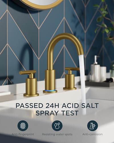 FORIOUS 8" LED Bathroom Faucet Gold, Vanity 3 Hole Bathroom Faucet Lights | 3 Hole Brushed Gold Bathroom Faucet Widespread with 3 Color Changing LED Light, Pop Up Drain, CUPC Supply lines, Light Faucet - color: Brushed Gold, style: Contemporary