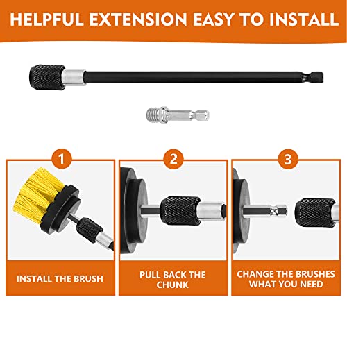 Drill Brush Attachments 20 PCS Scrub Pads & Sponge Power Scrubber Brush with Extend Long Rod All Purpose for Grout, Bathroom Surface, Sinks, Corner, Car Detailing, Carpet, Floor, Laundry Room Cleaning