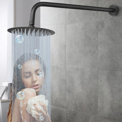 Shower Arm with Flange and Teflon Tape, Wall Mounted Shower Pipe 304 Stainless Steel Extension Arm for Fixed Shower Head & Handheld (20 Inch, Matte Black) - color: Matte Black, style: 20 Inch