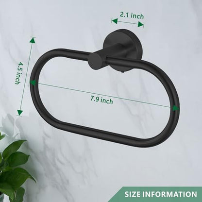 Towel Ring for Bathroom, Matte Black Towel Bar Hangers Wall Mount, Stainless Steel Hand Towel Holder, Modern Round Towel Hanger by Eolax - color: Black