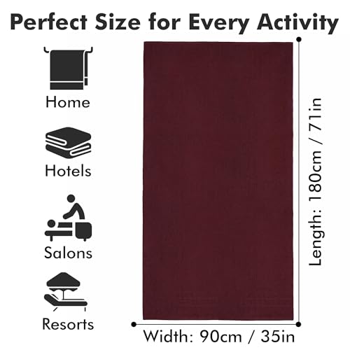 Bath Sheets – 550 GSM Extra Large Bathroom Sheet Set – Pack of 2 Jumbo Towels Burgundy (71x35in) – 100% Ring Spun Cotton Soft Quick Dry Large Bath Towels for Adults Hotel Spa Bathroom Use - color: Burgundy, size: Bath Sheets