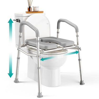 PELEGON Raised Toilet Seat with Handles (400lb) - Adjustable Height & Width Toilet Chair with Arms, Toilet Riser with Handles, Toilet Chair Over Toilet, Handicap Toilet Seat for Elderly (Grey) - color: Grey