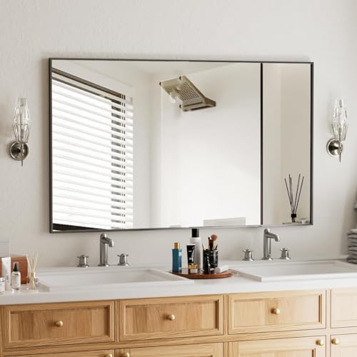 BEAUTYPEAK 30" x 40" Bathroom Wall Mirror with Metal Frame, Black | Rectangular Mirror with Horizontal or Vertical Hanging, Ideal for Bathrooms, Bedrooms, Entryways, and Vanity Spaces - color: Black, size: 40"L x 30"W