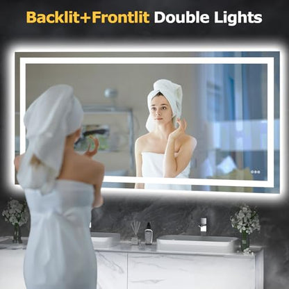 Hivone 72"X36" LED Bathroom Mirror with Lights, Anti-Fog, Dimmable, Backlit + Front Lit, Smart Bathroom Vanity Mirror, Memory Function, Shatterproof, Tempered Glass (Horizontal/Vertical) - size: 72"L x 36"W