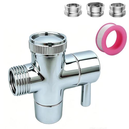 Sink Faucet Valve Brass 3-Way Diverter Splitter M22-M24 G1/2 Adaptor - color: Metal Sliver with 3 Adapters