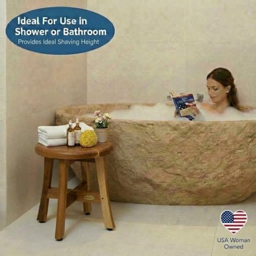 EcoDecors Shoji 12-Inch Teak Shower Stool with Storage Shelf, Waterproof | Quick and easy assembly with included hardware and an interlocking frame for secure, long-lasting performance. - size: 12" x 13.5"H