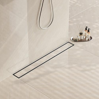 Neodrain 36" Brushed Linear Shower Drain,2-in-1 Flat& Tile Insert Cover | 304 Stainless Steel,Fast Drainage, Durable,Rectangle Shower Floor Drain with Adjustable Feet,Hair Strainer,Fits Bathrooms - color: Stainless Steel, size: 36 In