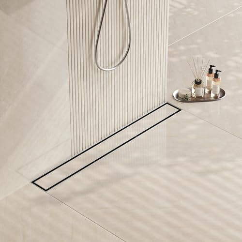 Neodrain 48" Brushed Linear Shower Drain,2-in-1 Flat& Tile Insert Cover | 304 Stainless Steel,Fast Drainage, Durable,Rectangle Shower Floor Drain with Adjustable Feet,Hair Strainer,Fits Bathrooms - color: Stainless Steel, size: 48 In