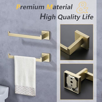 LANC Left Side Bathroom Hand Towel Holder Brushed Gold Hand Towel Bar 10 Inche Square Towel Ring for Kitchen Restroom Wall Mounted Stainless Steel Modern Towel Racks Hanger, A8806BG-LF - color: Brushed Gold, size: 1 Pack(Left Hand)