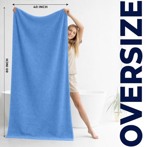 DAN RIVER Pack of 1 Jumbo Bath Sheet 40x80 Inches, Extra Large Bath Towel, Super Soft, Highly Absorbment & Quick Dry Cotton Towels - Medium Blue - color: Medium Blue