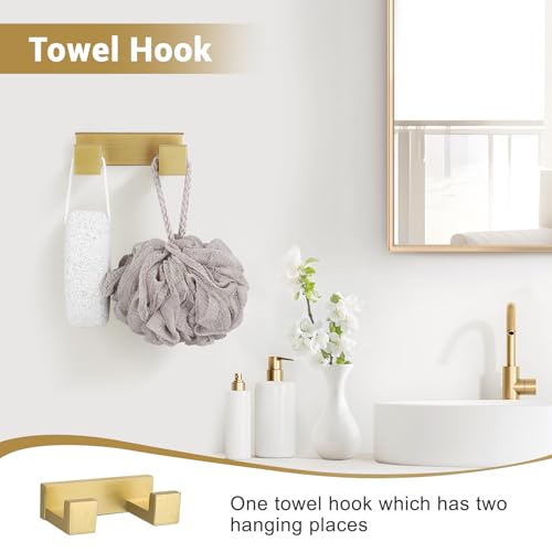 Lairuier Brushed Gold Bathroom Accessories, 23.6 inches Towel Bar Set | Including Towel Bar, Towel Holder, Toilet Paper Holder, Towel Hook, SUS304 Stainless Steel Bathroom Towel Holder Hardware Set - color: Brushed Gold, size: Set A