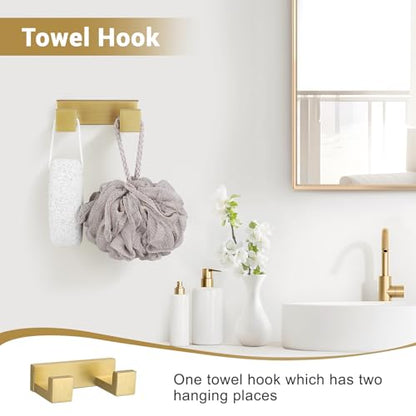 Lairuier Brushed Gold Bathroom Accessories, 23.6 inches Towel Bar Set | Including Towel Bar, Towel Holder, Toilet Paper Holder, Towel Hook, SUS304 Stainless Steel Bathroom Towel Holder Hardware Set - color: Brushed Gold, size: Set A