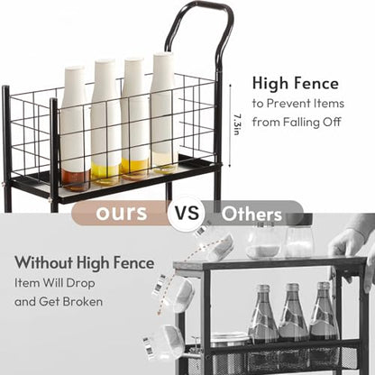 danpinera 4 Tier Slim Cart with Wheels, 7.7’’ Metal Skinny Rolling Storage Cart on Wheels for Kitchen, Bedroom, Office, Laundry Room, Small Narrow Spaces with Hooks and Cups, Black