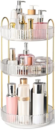 360° Rotating Makeup Organizer for Vanity, 3 Tier Perfume Organizers, Clear | Large Capacity Spinning Bathroom Countertop Organizer for Skincare Cosmetic Perfume Lipstick Nail Polish Storage - color: Clear