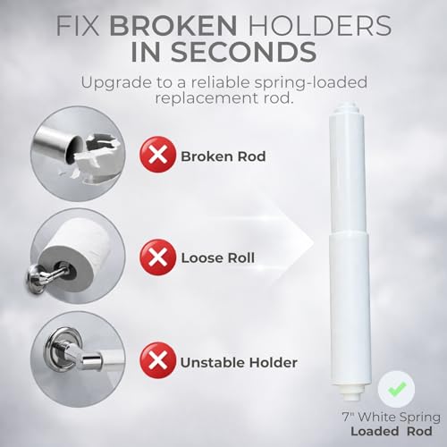 Toilet Paper Holder Spring Rod | Toilet Paper Roller Replacement | Standard & 7 Inch Size Toilet Paper Holder Replacement Rod (1, White) - color: White