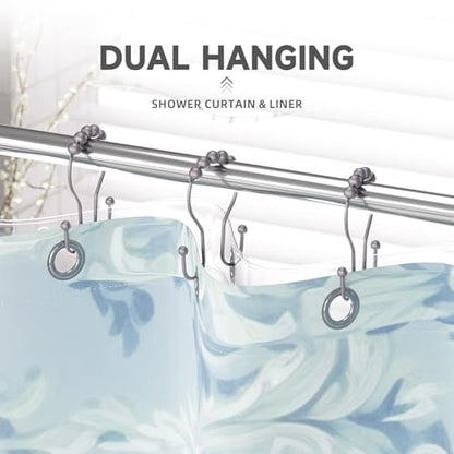 Bathway Shower Curtain Hooks, Shower Curtain Rings Rust Proof Double Hook Shower Curtain Hooks, 12 Pcs Grey Shower Hooks for Shower Curtain, Shower Rings for Curtain, Metal Shower Rod Hooks - color: Grey