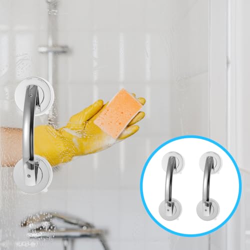 Suction Shower Door Handle Silver Shower Grab Bar for Glass Doors Portable Bathroom Safety Support for Elderly Easy Install on Smooth Surfaces 7.71 X 2.55 X 1.96 in