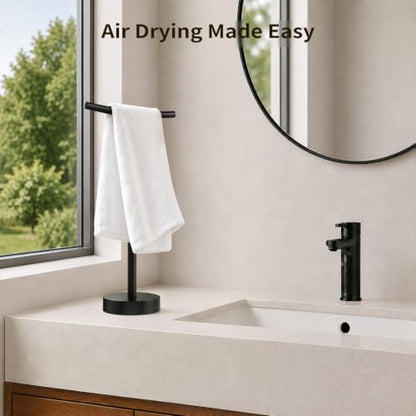 Hand Towel Holder Stand with Weighted Base Matte Black, 17.7" Height | Stainless Steel,Bathroom & Kitchen, Freestanding T-Shape Towel Rack - size: 17.7" Height