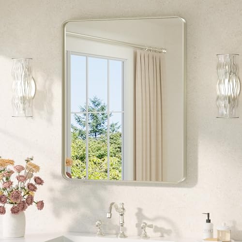 TETOTE Brushed Nickel Mirror 24 x 30 Brushed Nickel Metal Framed Bathroom Mirror, Tempered Glass, Modern Farmhouse Wall Mounted Mirror for Decorative(Horizontal/Vertical) - color: Brushed Nickel, size: 30"L x 24"W