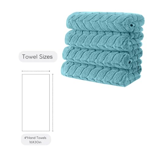 BAGNO MILANO Turkish Cotton Bath Towels, Hand Towels - Soft Plush Jacquard Collection - Highly Absorbent Towel Set (Aqua Green, 4 Pcs Hand Towel Set) - color: Aqua Green, size: 4 pcs Hand Towel Set