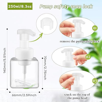 3 Pack Foaming Soap Dispenser Empty Plastic Foam Pump Bottle Refillable Foam Soap Bottle Dispenser for Shampoo Liquid Soap Face Wash (Clear, 250ml/8.3oz) - color: Clear, size: 250 ml