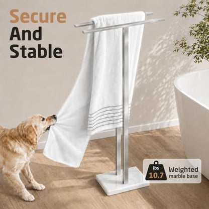 KES 43'' H Standing Towel Rack for Bathroom, Weighted Marble Base | Fits Large Bath Sheet, Freestanding Floor, 2-Tier, Outdoor, Extra High, Thick 18/8 Stainless Steel Brushed Finish, BTH232-2