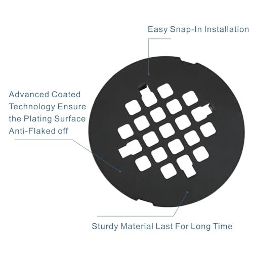 HIDROP Matte Black Snap-in Shower Floor Drain Cover, 4-1/4" OD Round Grid | Stainless Steel Drain Cover,Shower Drain Cover Replacement,Hair Catcher,Easy-to-Install,4.25 inch Round Shower Drain Strainer - color: Black