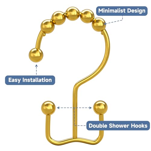 Titanker Shower Curtain Hooks Rings Gold, Metal Double Glide Shower Hooks Rings for Bathroom Shower Rods Curtains, Set of 12 Hooks - Dark Gold - color: Dark Gold, style: Modern